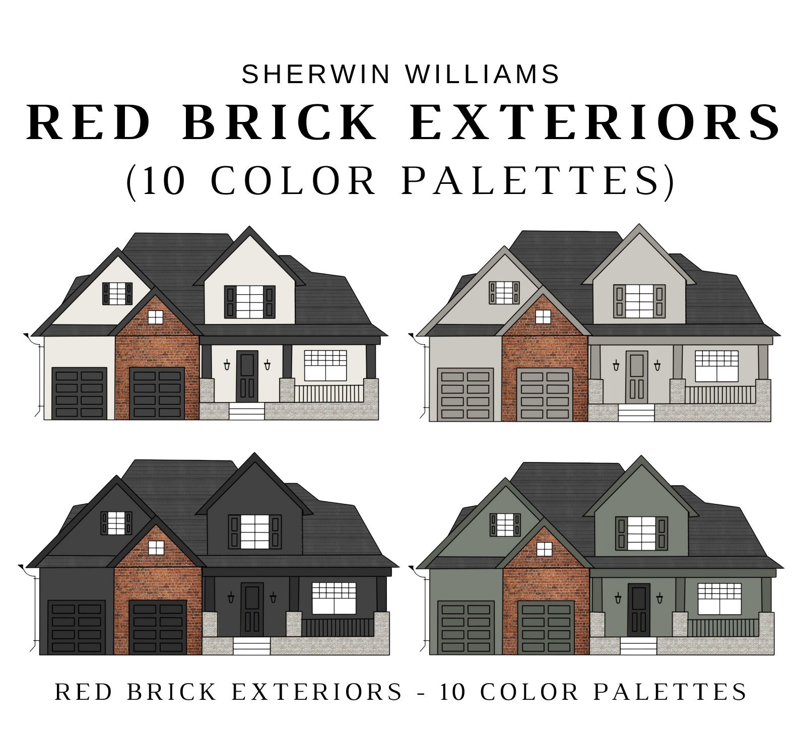 Sherwin Williams EXTERIOR Color Palette for RED BRICK Red Brick Exterior Colors Red Brick Color Scheme Color Ideas for Red Brick Exterior Etsy