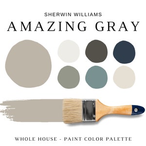 Sherwin Williams AMAZING GRAY Color Palette, Amazing Gray Whole House Paint, Modern Interior Home, Modern Farmhouse Palette, Greige Colors