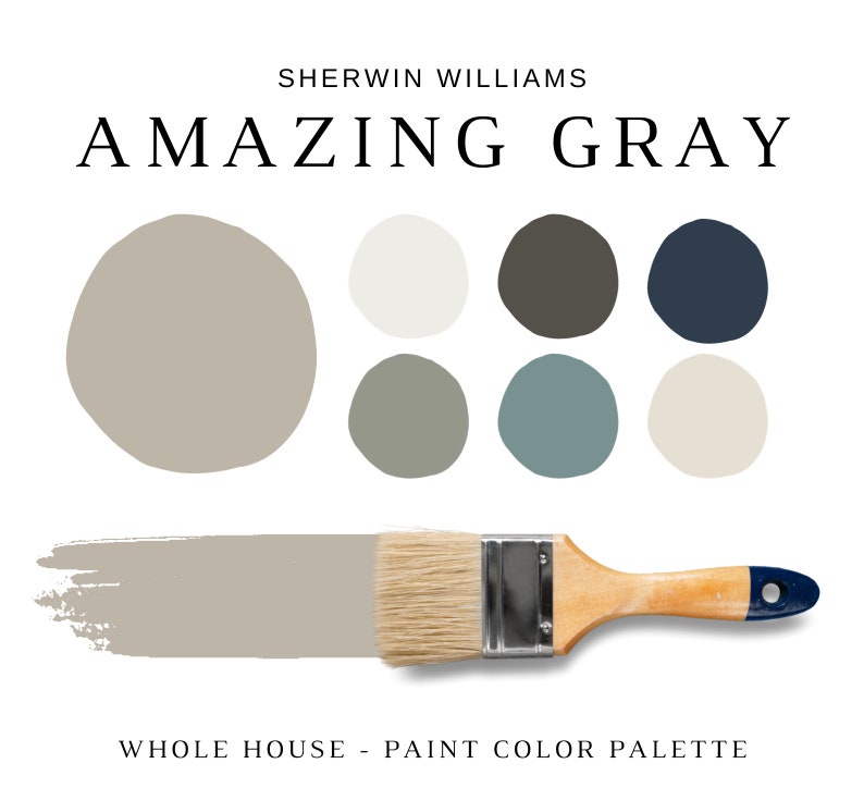 Sherwin Williams AMAZING GRAY Color Palette, Amazing Gray Whole House Paint, Modern Interior Home, Modern Farmhouse Palette, Greige Colors image 1