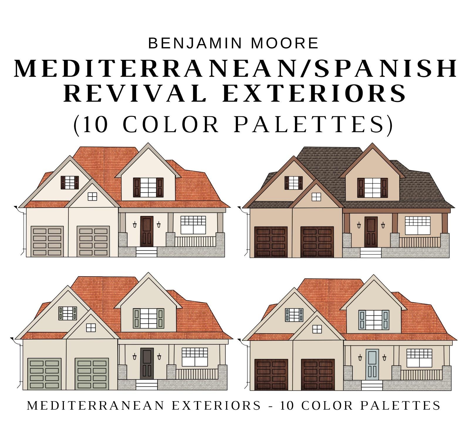 MEDITERRANEAN EXTERIOR Benjamin Moore Color Palette, Spanish Revival Exterior  Paint Color, Spanish Colonial Homes Exterior Color, Monterey - Etsy, image size:1588x1447
