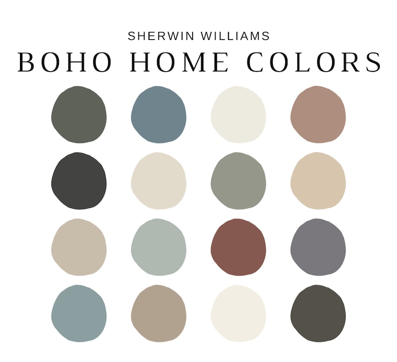 Paleta de colores BOHO de Sherwin Williams, colores de pintura BOHO, granja boho, colores de pintura de pared boho terrosos, esquema de pintura BOHO para toda la casa imagen 2