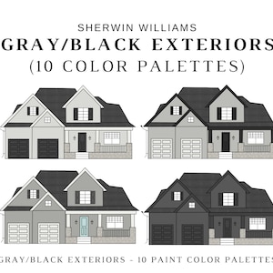 GRAY EXTERIOR Sherwin Williams Color Palette, Black Exterior House Colors, Exterior House Paint Colors, Gray Paint Color Schemes, Iron Ore