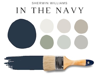 Sherwin Williams IN THE NAVY Color Palette, Sherwin Williams Navy Blue, Modern Neutral Interior Paint Colors, Whole House Palette, Sea Salt