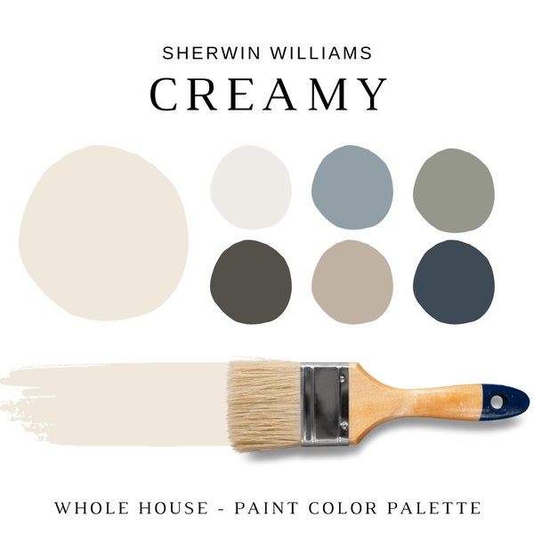 CREAMY Sherwin Williams Color Palette, Creamy Cabinets, Sherwin Williams Whole House Color Palette, Cabin Paint Colors, Creamy White Color