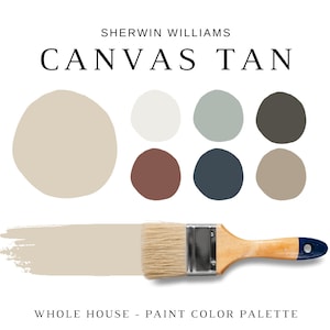 Sherwin Williams CANVAS TAN Coordinating Colors, Canvas Tan Paint Palette, Home Paint Colors, Beige, Farmhouse Palette, Canvas Tan Paint