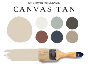 Sherwin Williams CANVAS TAN Coordinating Colors, Canvas Tan Paint Palette, Home Paint Colors, Beige, Farmhouse Palette, Canvas Tan Paint