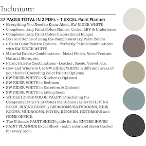 Sherwin Williams EIDER WHITE Paint Palette, Modern Neutrals, Eider White Paint Whole House Palette, SW Eider White Color Palette, Pure White image 3