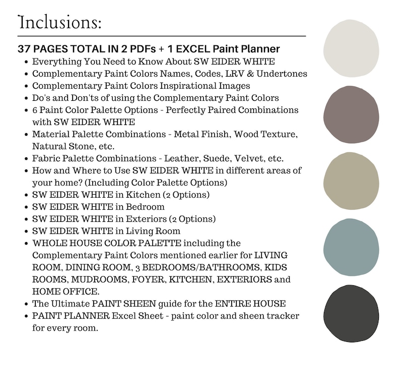 Sherwin Williams EIDER WHITE Paint Palette, Modern Neutrals, Eider White Paint Whole House Palette, SW Eider White Color Palette, Pure White image 3