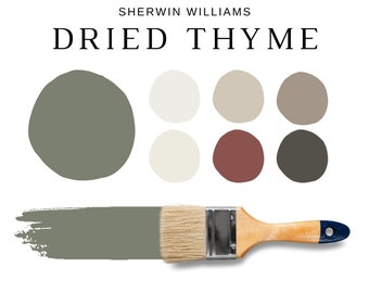 Sherwin Williams DRIED THYME Color Palette, Dried Thyme Complementary Colors for WHOLE House, Sage Green Palette, Green Home Paint Colors