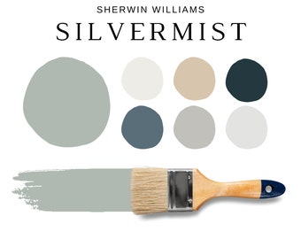 Sherwin Williams SILVERMIST Paint Color Palette, SW Coastal Beach House, Robins Egg Blue, Duck Egg Blue, Modern Farmhouse, Light Blue Gray