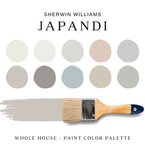 JAPANDI Lackfarben, Minimalistische neutrale Lackfarben, GANZES HAUS Japandi Sherwin Williams Farbpalette, Entspannende Farben, Wabi Sabi Farben