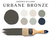 URBANE BRONZE Complementary Color Palette For Sherwin Williams, Whole House Paint Colors, Urbane Bronze Cabinets, Urbane Bronze Exteriors