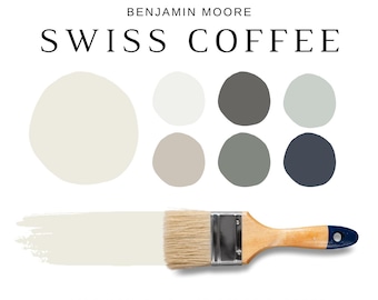 SWISS COFFEE Benjamin Moore Color Palette, Modern Color Scheme, Swiss Coffee Coordinating Color for Whole House, Swiss Coffee Palette, OC-45
