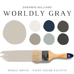Sherwin Williams WORLDLY GRAY Paint Palette, Modern Neutral Color Palette, Interior Wall Paints, Neutral Paints, Warm Neutrals, Pure White