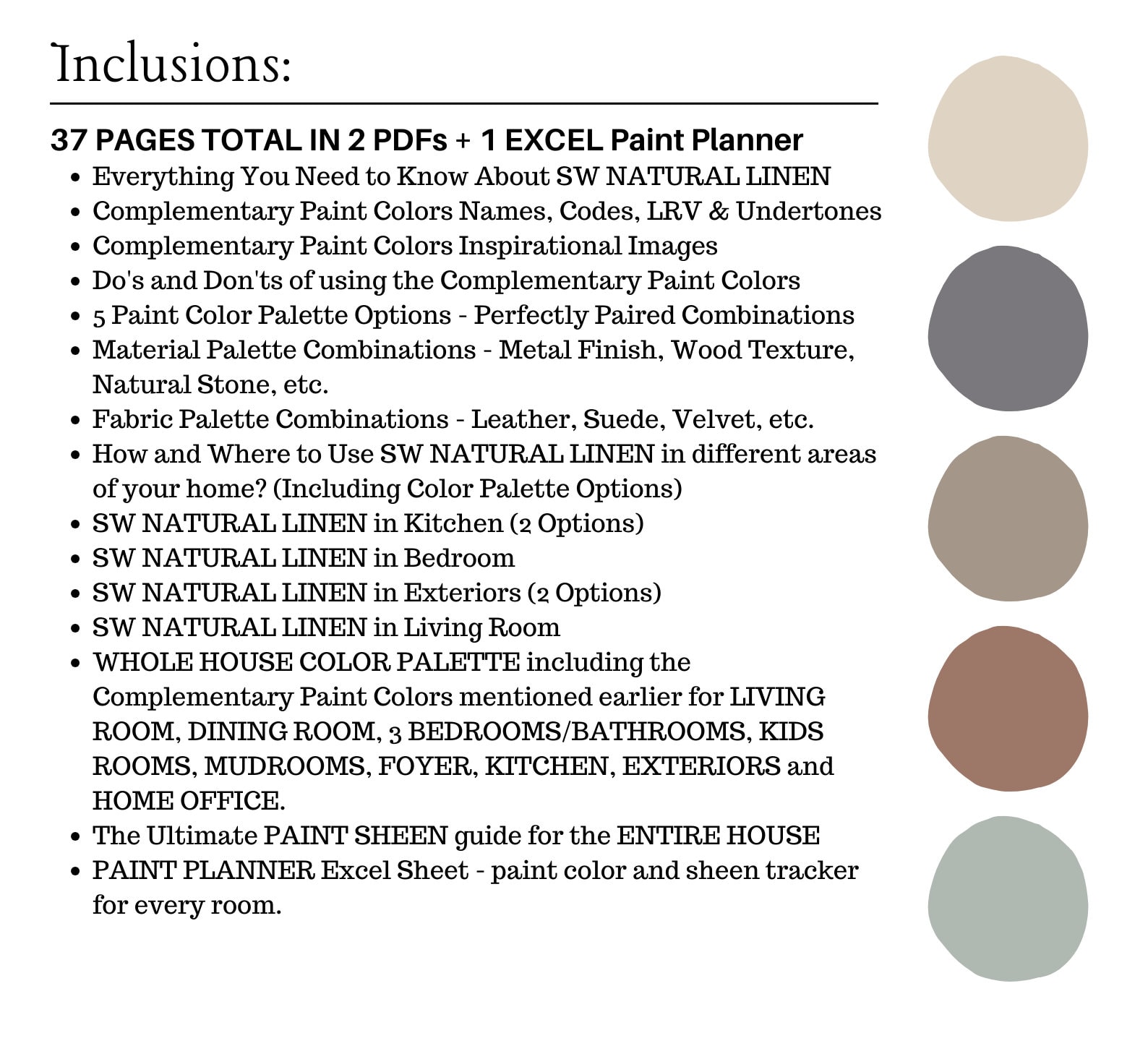 Sherwin Williams NATURAL LINEN Color Palette, Neutral Paint Color