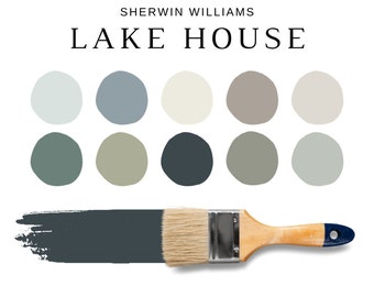 Sherwin Williams LAKE HOUSE Paint Palette, Lake Home Paint Colors, Mountain House Palette, Modern Rustic, Lake House Plan, Cabin Paint Color