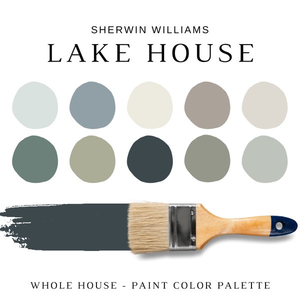 Sherwin Williams LAKE HOUSE Paint Palette, Lake Home Paint Colors, Mountain House Palette, Modern Rustic, Lake House Plan, Cabin Paint Color