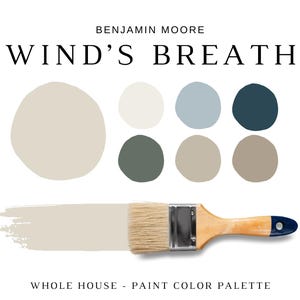 Benjamin Moore WIND&#39;S BREATH Color Palette, Wind&#39;s Breath Coordinating Colors for Whole House, Wind&#39;s Breath Color Scheme, White Dove, OC-24