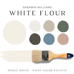 Sherwin Williams WHITE FLOUR Paint Palette, Modern Classics, Home Color Scheme, Modern Farmhouse color palette, white cabinet, white bedroom