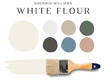 Sherwin Williams WHITE FLOUR Paint Palette, Modern Classics, Home Color Scheme, Modern Farmhouse color palette, white cabinet, white bedroom