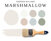 Sherwin Williams MARSHMALLOW Color Palette, Eggshell White Paint, Complementary Paint for Room & Whole House, Quiet Luxury, SW Marshamallow