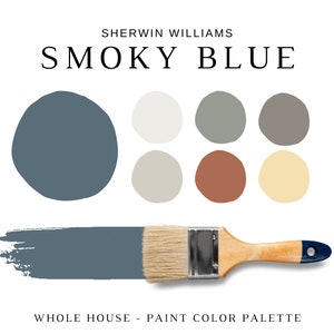 Sherwin Williams SMOKY BLUE Color Palette, Modern Interior Paint Palette, Coastal Cottage WHOLE House Palette, Smoky Blue Paint Color Scheme