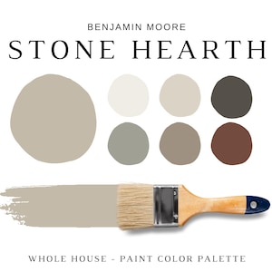 Benjamin Moore STONE HEARTH Color Palette, Warm Neutrals, Stone Hearth Coordinating Colors for Whole House, White Dove, Neutral Color Scheme