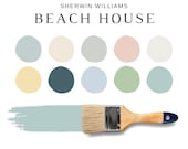 BEACH HOUSE Sherwin Williams Paint Color Palette, Calm Coastal Sherwin Williams BEACH Colors, Beach Neutrals, Sea Salt, Creamy, Krypton