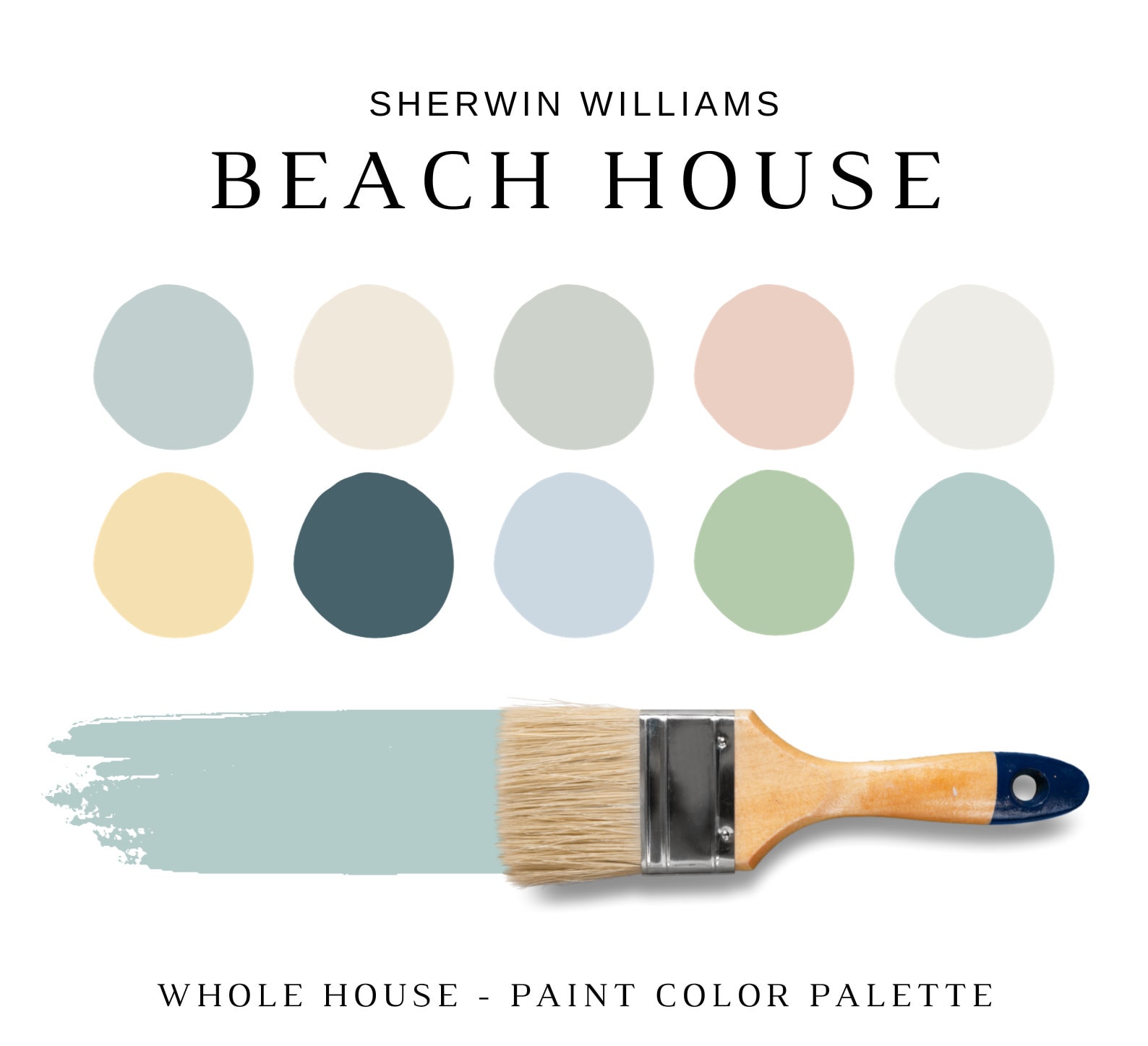 BEACH HOUSE Sherwin Williams Paint Color Palette, Calm Coastal Sherwin Williams BEACH Colors, Beach Neutrals, Sea Salt, Creamy, Krypton