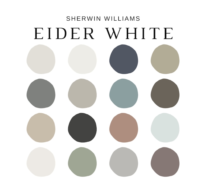 Sherwin Williams EIDER WHITE Paint Palette, Modern Neutrals, Eider White Paint Whole House Palette, SW Eider White Color Palette, Pure White image 2