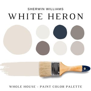 Sherwin Williams WHITE HERON Home Color Schemes, Warm Neutral Paint Color, White Heron Coordinating Colors, Interior Paint, Soft White Paint