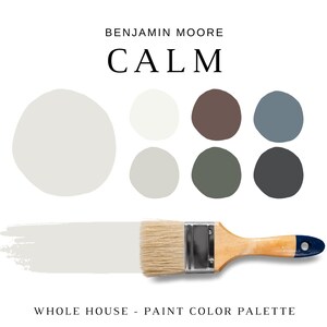 Paletas de cores Benjamin Moore CALM, paleta de tinta Calm, cores coordenadas BM Calm para toda a casa, análise de tinta Calm, tons neutros Calm, OC-22
