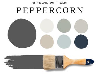 Sherwin Williams PEPPERCORN Color Palette, Best Selling Gray Paints, Peppercorn Paint for Cabinets, Rooms & Whole House, Interior Palette