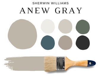 Sherwin Williams ANEW GRAY Color Palette, Neutral Colors For Home, GREIGE Farmhouse, Modern Neutrals, Modern Color Scheme, Agreeable Gray