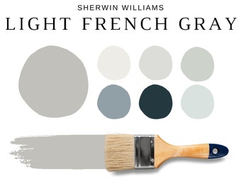 Paleta de pintura Sherwin Williams LIGHT FRENCH GREY, el mejor color de pintura gris Sherwin Williams para toda la casa, colores neutros, pinturas para interiores