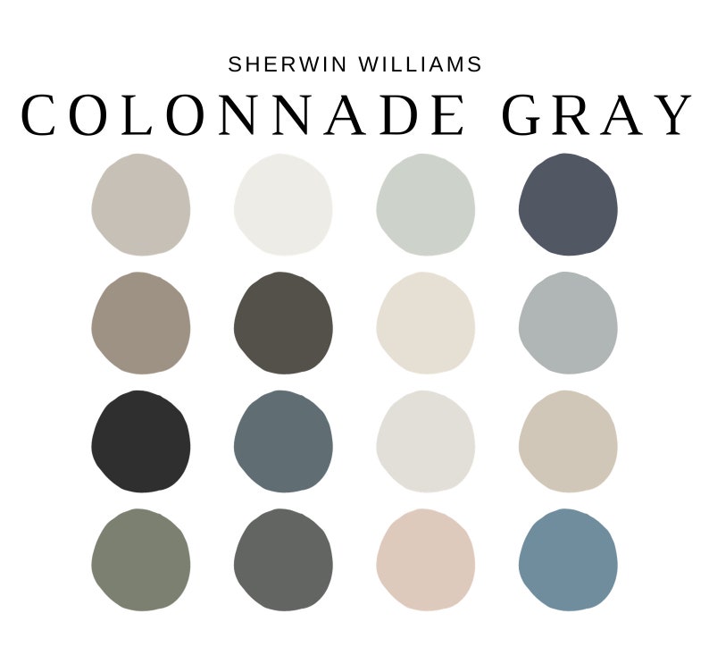 Sherwin Williams COLONNADE GRAY Color Palette, 2023 Top Color, Sherwin Williams GREIGE, Modern Home Color, Modern Farmhouse, Warm Gray Color image 2