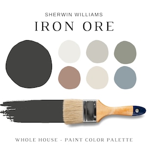 Iron Ore Color Palette, Sherwin Williams Iron Ore Coordinating Colors, Iron Ore Cabinets, Iron Ore Exteriors, Whole House Paint Colors, GRAY image 1