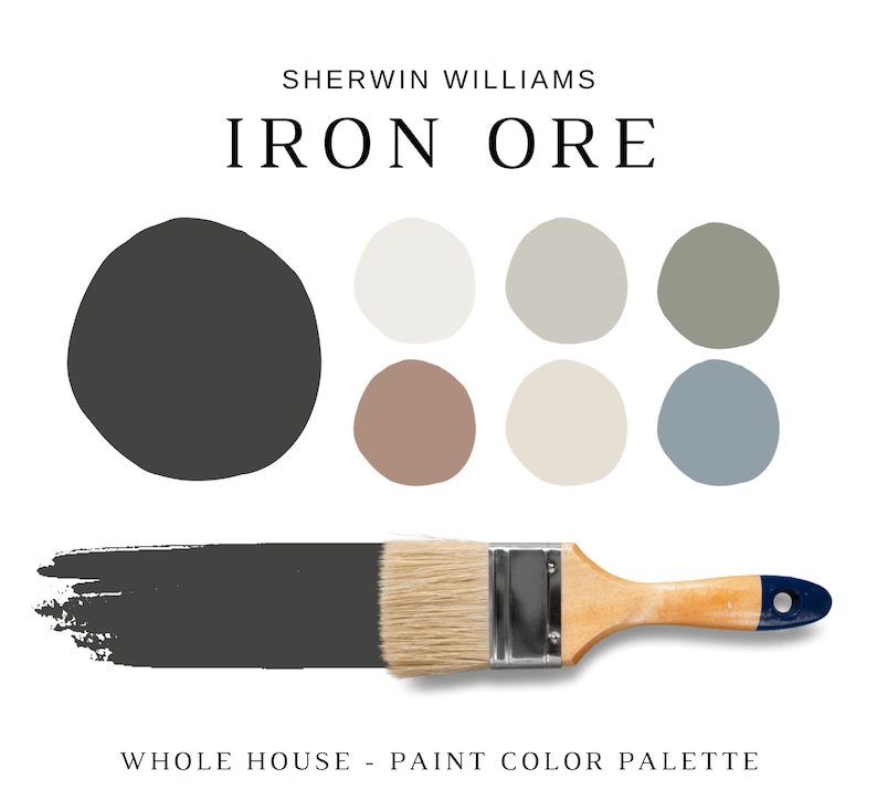 Iron Ore Color Palette, Sherwin Williams Iron Ore Coordinating Colors, Iron Ore Cabinets, Iron Ore Exteriors, Whole House Paint Colors, GRAY image 1