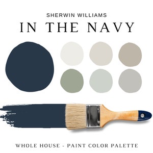 Sherwin Williams IN DER NAVY-Farbpalette, Sherwin Williams Navy Blue, moderne neutrale Innenfarben, ganze Hauspalette, Meersalz