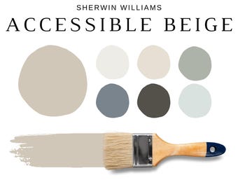 Paleta de colores ACCESSIBLE BEIGE, pinturas modernas para el hogar en tonos neutros, gabinetes y toda la casa en tonos neutros cálidos de Sherwin Williams Accessible Beige.