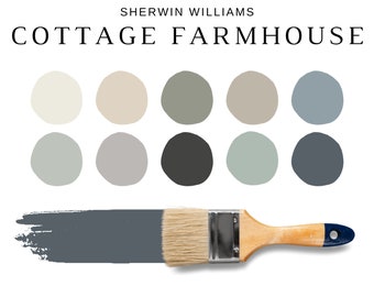COTTAGE FARMHOUSE Color Palette, Sherwin Williams Farmhouse Cottage, Housewarming Paint, Modern Neutral Paint Palette, Country Cottage Color