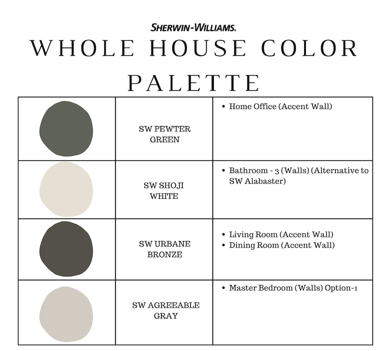 Sherwin Williams SHOJI WHITE Color Palette Perfect Greige Etsy Israel