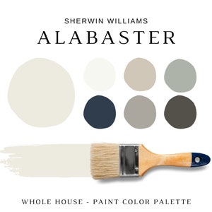 Paleta farb ALABASTER Sherwin Williams, paleta farb do wnętrz, kolory koordynujące Alabaster White, biel Sherwin Williams, greige