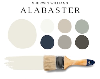 ALABASTER Paint Sherwin Williams Color Palette, Interior Paint Palette, Alabaster White Coordinating Colors, Sherwin Williams Whites, Greige
