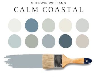 CALM COASTAL Paint Color Palette, Sherwin Williams Coastal Colors, BEACH House Colors, Coastal Farmhouse Paint Palette, Coastal Exterior