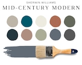 MID-CENTURY MODERN Color Palette, Sherwin Williams Mid-Century Modern Paint Colors, Kitchen Paint Colors, Living Room Colors, Paint Palette