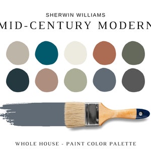 MID-CENTURY MODERN Color Palette, Sherwin Williams Mid-Century Modern Paint Colors, Kitchen Paint Colors, Living Room Colors, Paint Palette