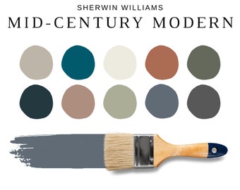 MID-CENTURY MODERN Color Palette, Sherwin Williams Mid-Century Modern Paint Colors, Kitchen Paint Colors, Living Room Colors, Paint Palette