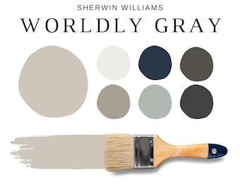 Sherwin Williams WORLDLY GRAY Paint Palette, Modern Neutral Color Palette, Interior Wall Paints, Neutral Paints, Warm Neutrals, Pure White