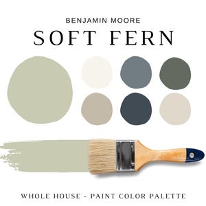 Benjamin Moore SOFT FERN Color Palette, Green Aesthetic, Soft Fern Coordinating Colors for Whole House, Interior Paint Colors, Sage Green